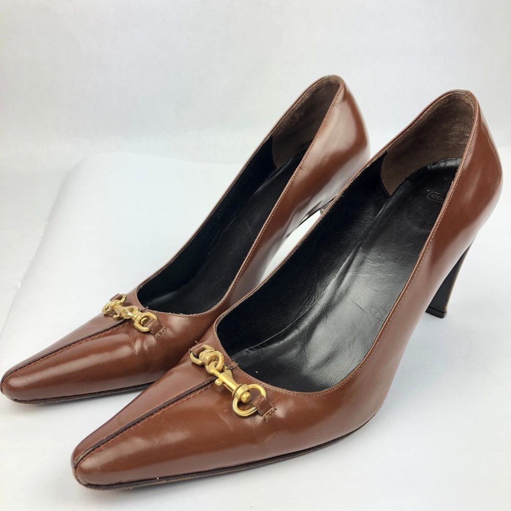 COACH  Brown gold brace LEATHER  Heels WOMAN'S 10B